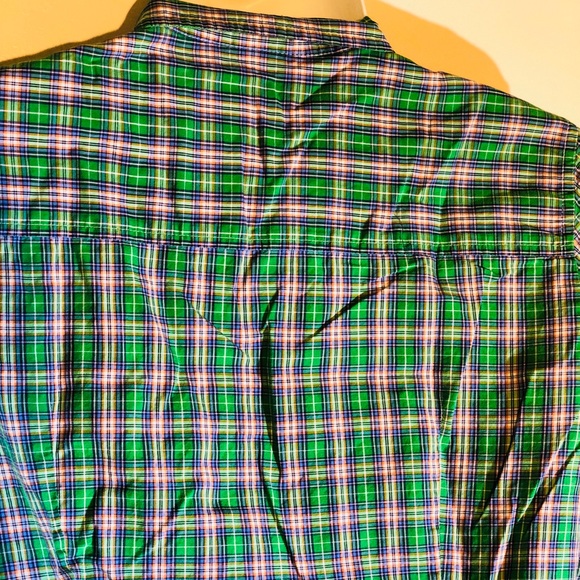 J Crew Gr/Bl plaid ruffle front buttondown size sm - Picture 6 of 8